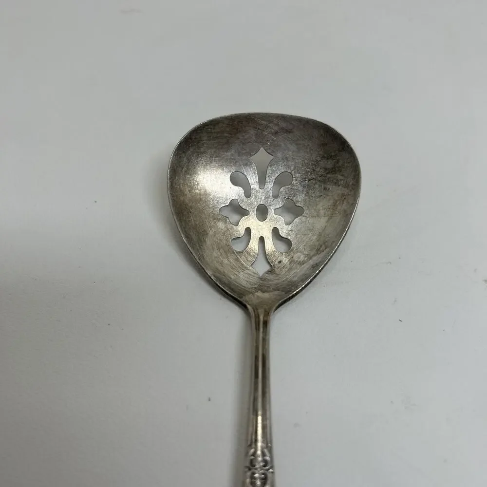 National Silver Silverplate Bonbon, Nut, Olive Pierced Spoon King Edward Pattern